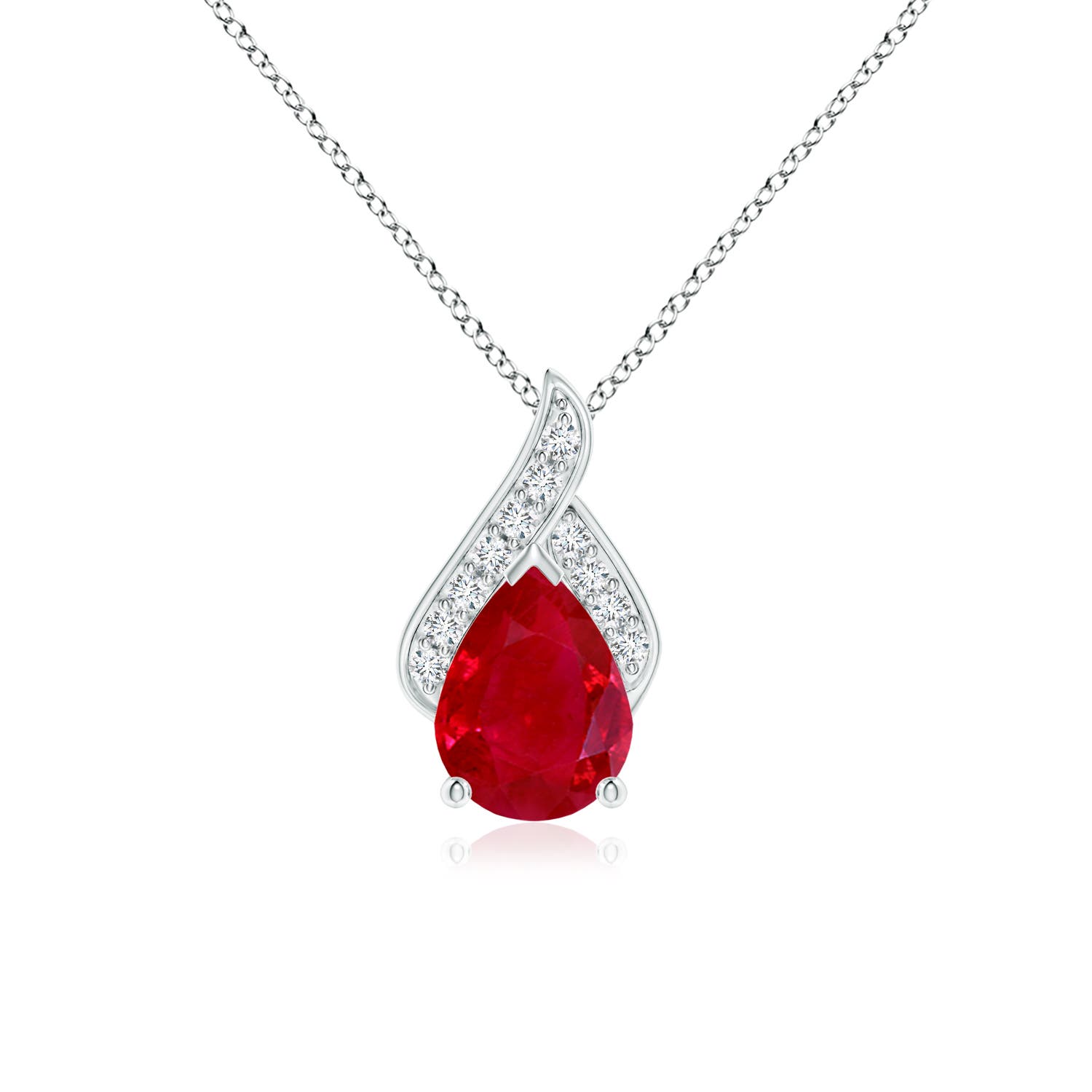 8x6mm AAA Solitaire Pear-Shaped Ruby Flame Pendant in 18K White Gold
