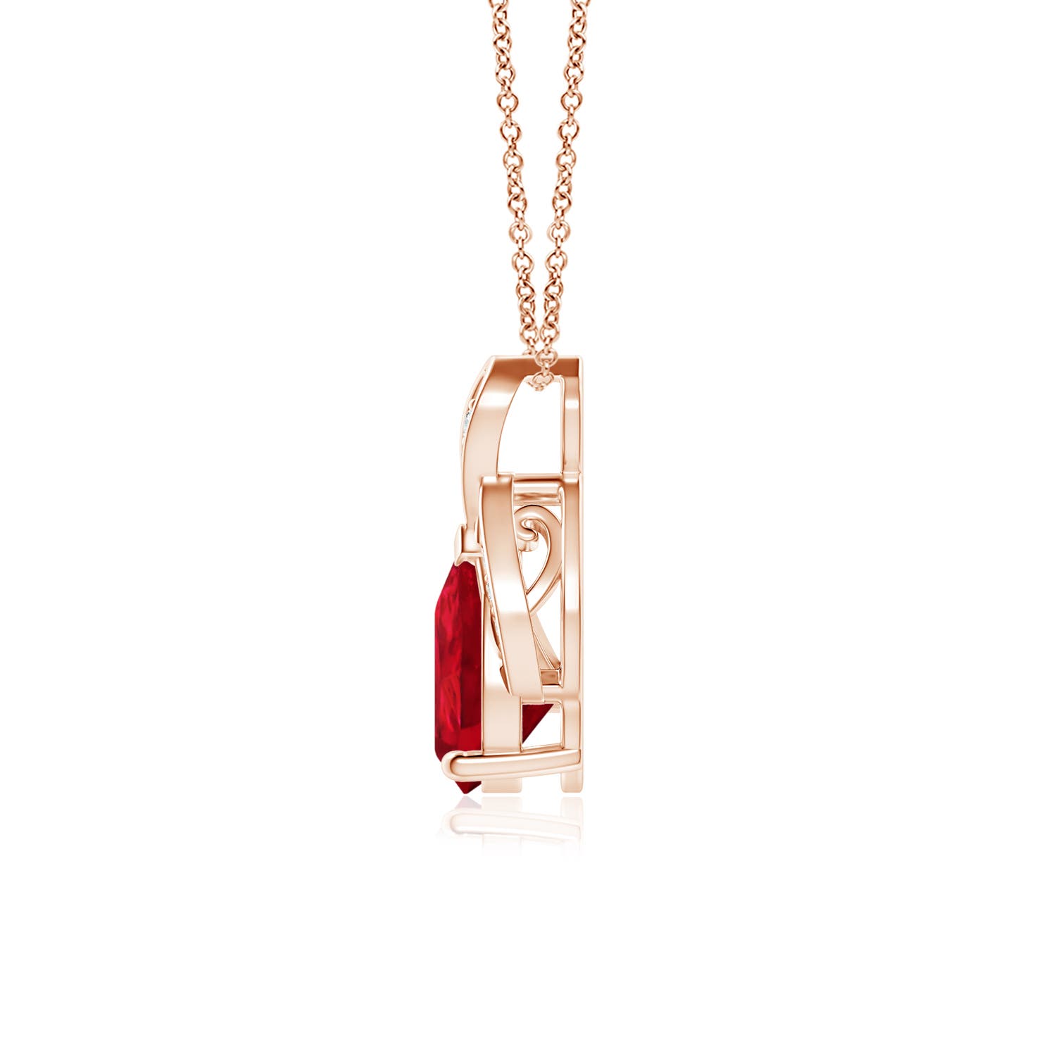 8x6mm AAA Solitaire Pear-Shaped Ruby Flame Pendant in Rose Gold