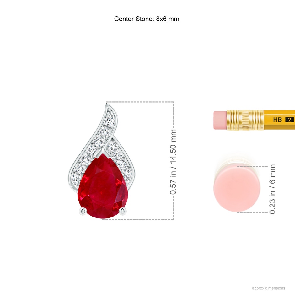 8x6mm AAA Solitaire Pear-Shaped Ruby Flame Pendant in White Gold ruler