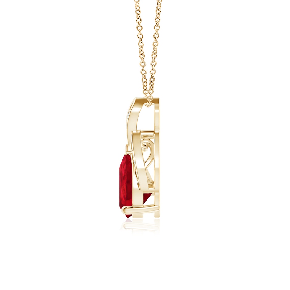 8x6mm AAA Solitaire Pear-Shaped Ruby Flame Pendant in Yellow Gold side 199