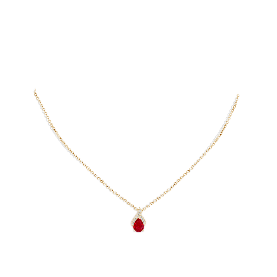 8x6mm AAA Solitaire Pear-Shaped Ruby Flame Pendant in Yellow Gold pen