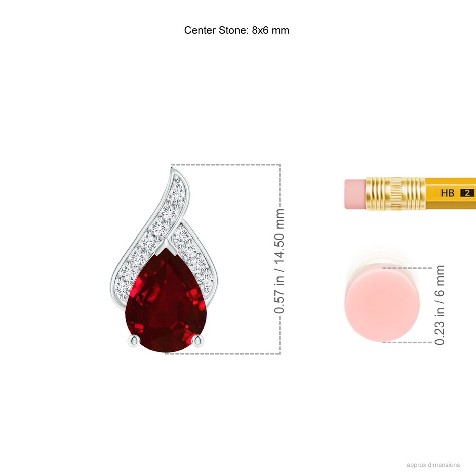 8x6mm AAAA Solitaire Pear-Shaped Ruby Flame Pendant in P950 Platinum ruler