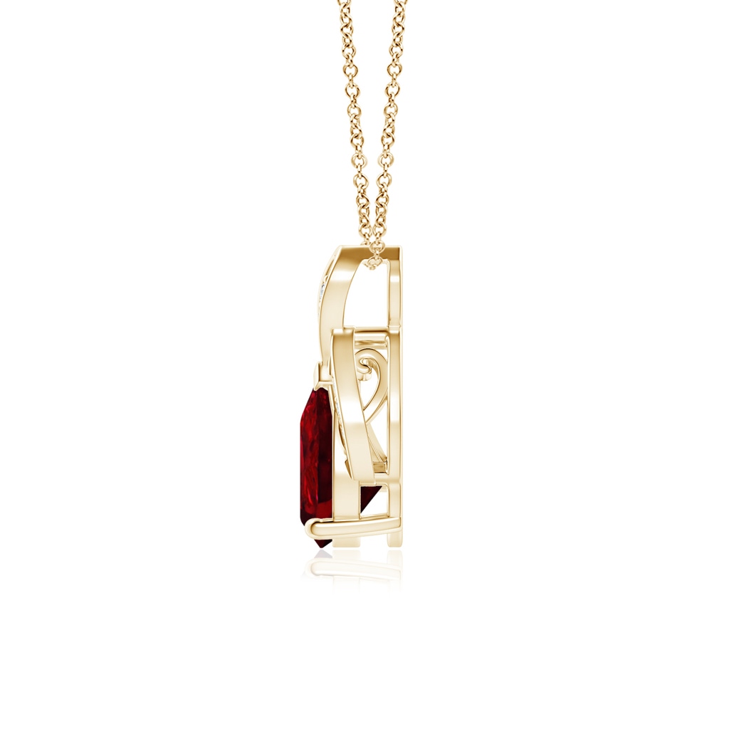 8x6mm AAAA Solitaire Pear-Shaped Ruby Flame Pendant in Yellow Gold Side 199