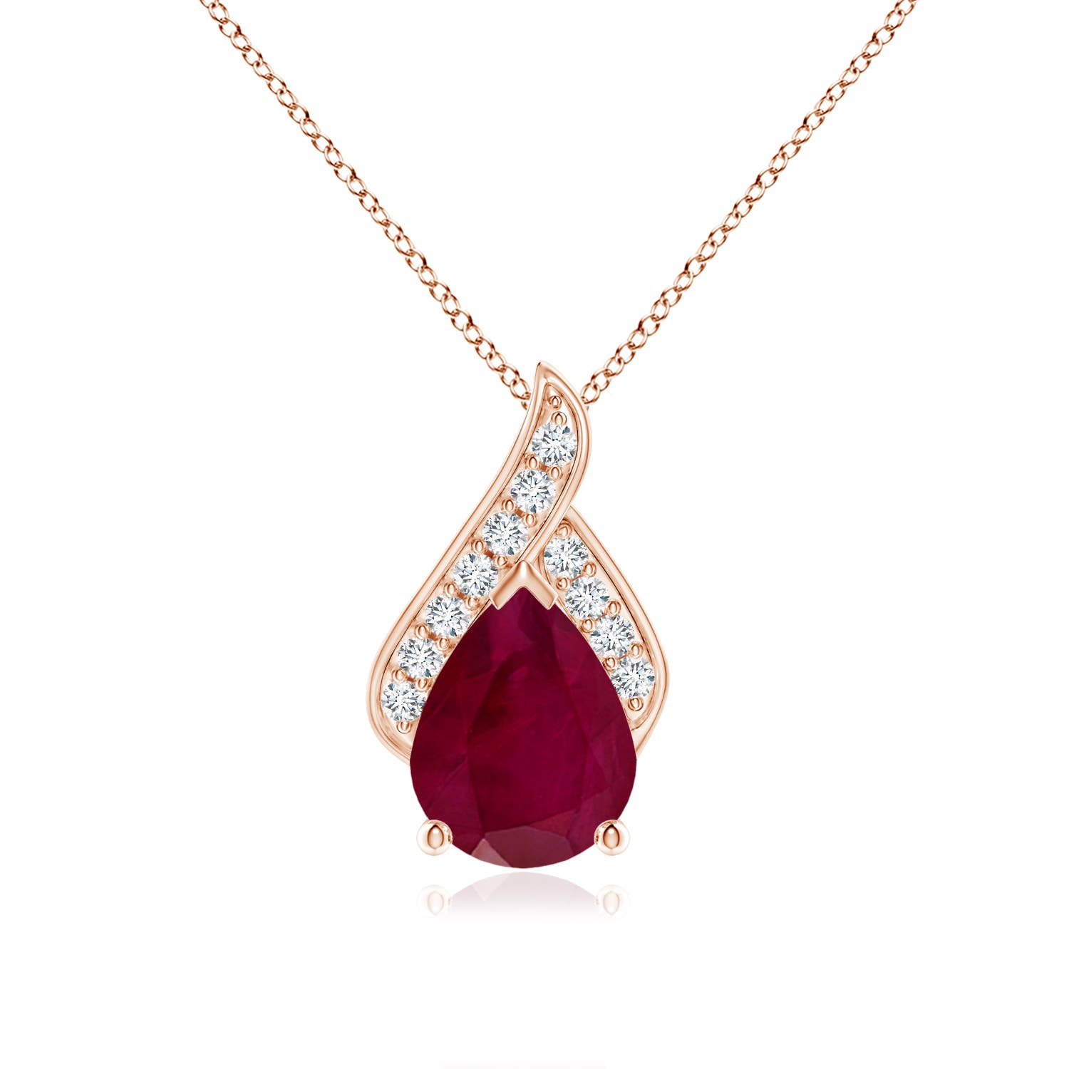 9x7mm A Solitaire Pear-Shaped Ruby Flame Pendant in Rose Gold