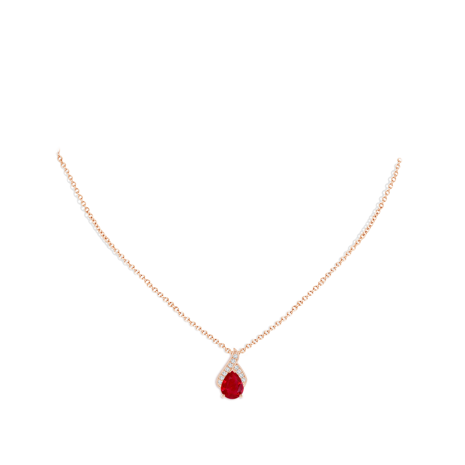 9x7mm AAA Solitaire Pear-Shaped Ruby Flame Pendant in Rose Gold pen