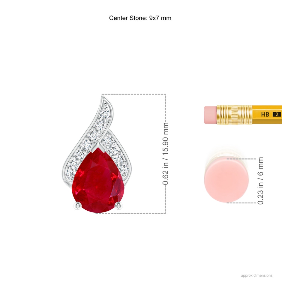 9x7mm AAA Solitaire Pear-Shaped Ruby Flame Pendant in White Gold ruler