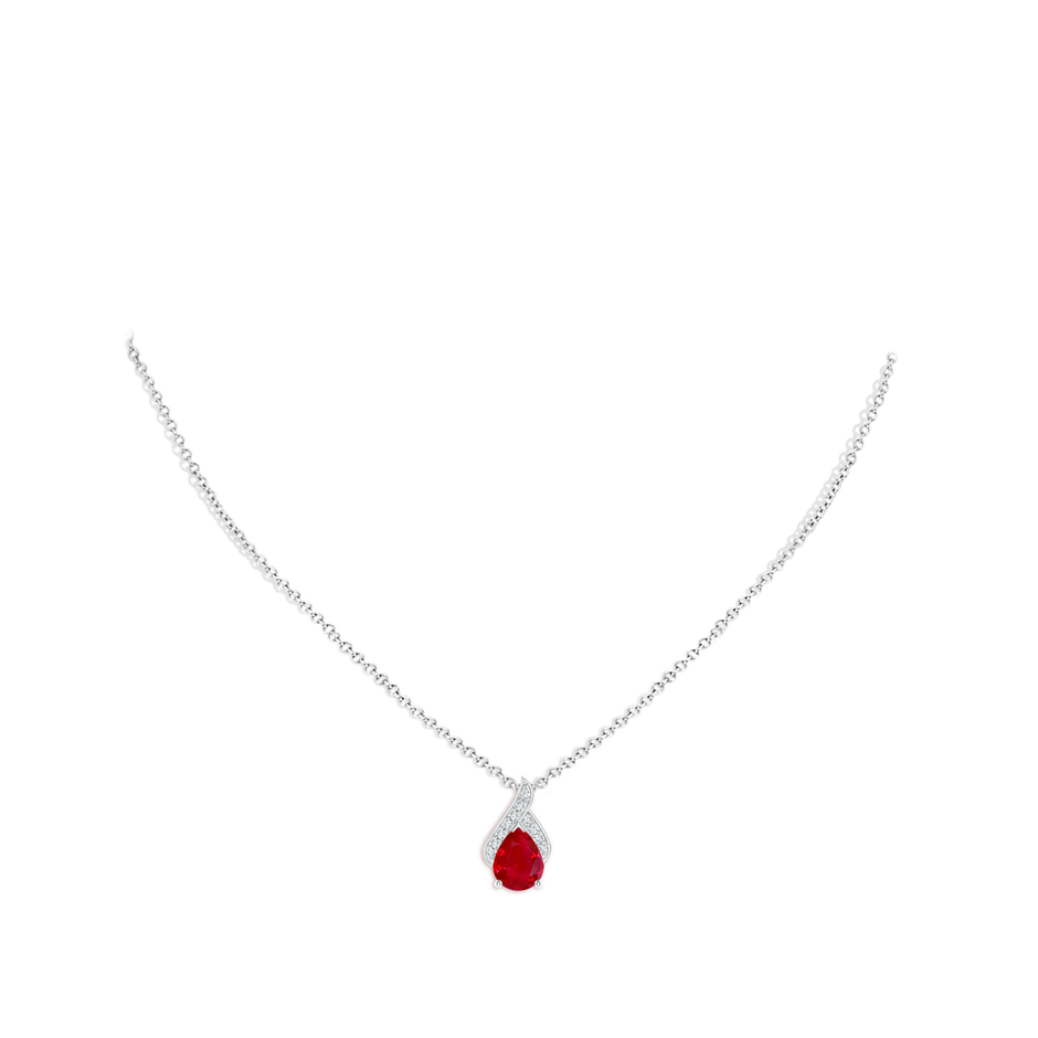 9x7mm AAA Solitaire Pear-Shaped Ruby Flame Pendant in White Gold pen