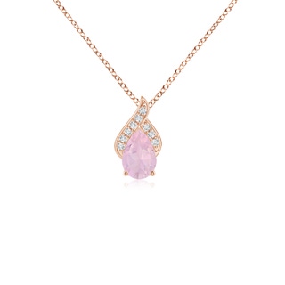 6x4mm AAA Solitaire Pear-Shaped Rose Quartz Flame Pendant in 9K Rose Gold