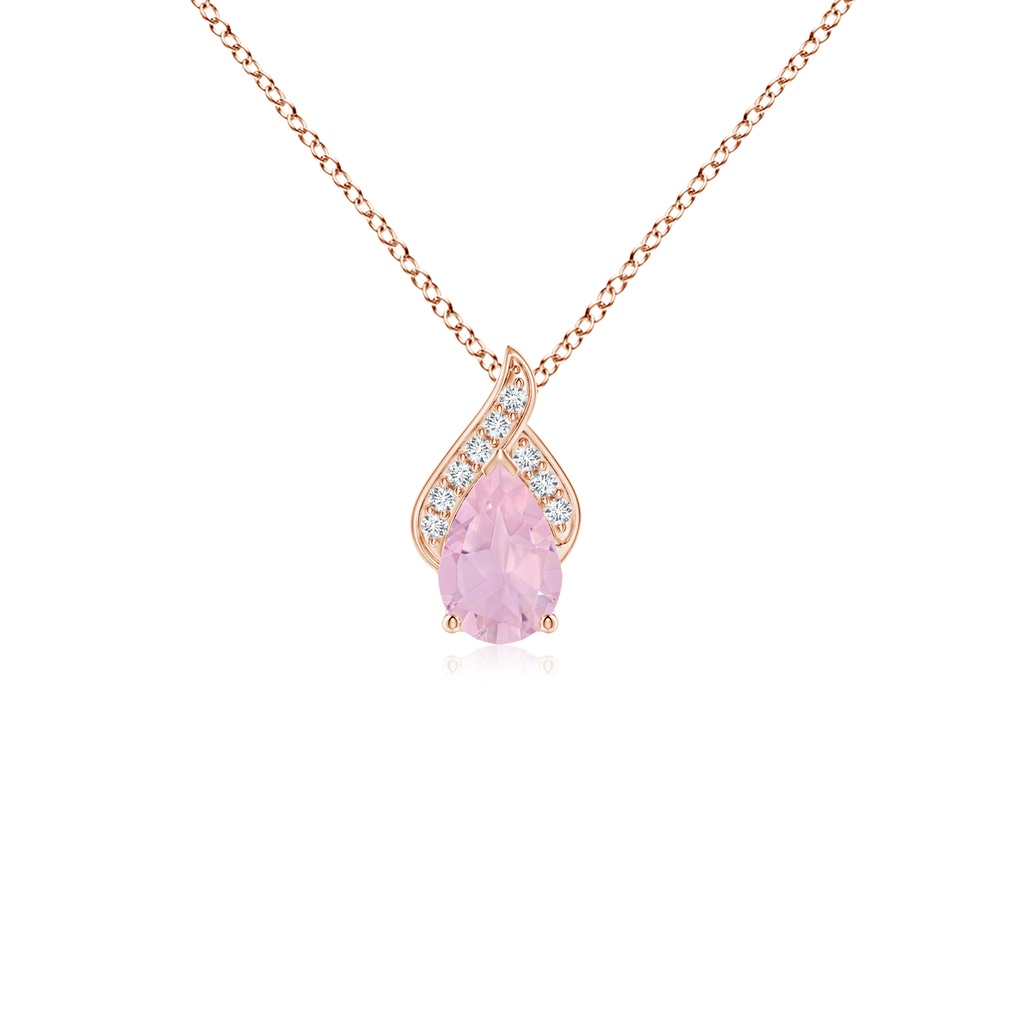 6x4mm AAAA Solitaire Pear-Shaped Rose Quartz Flame Pendant in Rose Gold