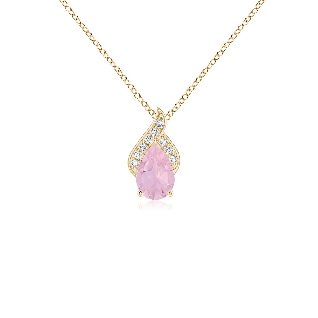 6x4mm AAAA Solitaire Pear-Shaped Rose Quartz Flame Pendant in Yellow Gold