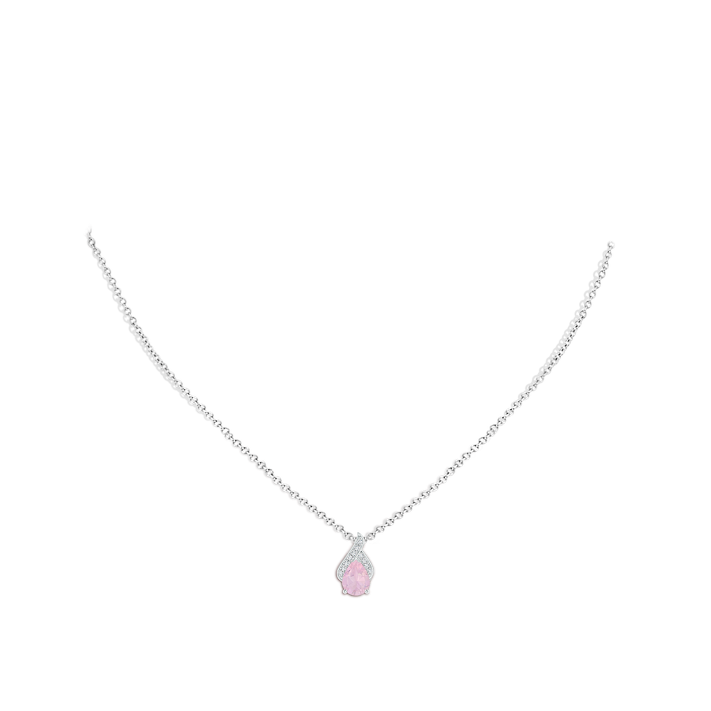 8x6mm AAA Solitaire Pear-Shaped Rose Quartz Flame Pendant in White Gold Body-Neck