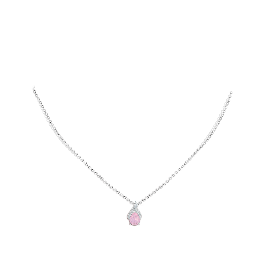 8x6mm AAAA Solitaire Pear-Shaped Rose Quartz Flame Pendant in P950 Platinum Body-Neck