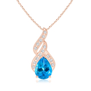 16.16x11.12x7.40mm AAAA GIA Certified Swiss Blue Topaz Teardrop Flame Pendant with Diamonds in 18K Rose Gold