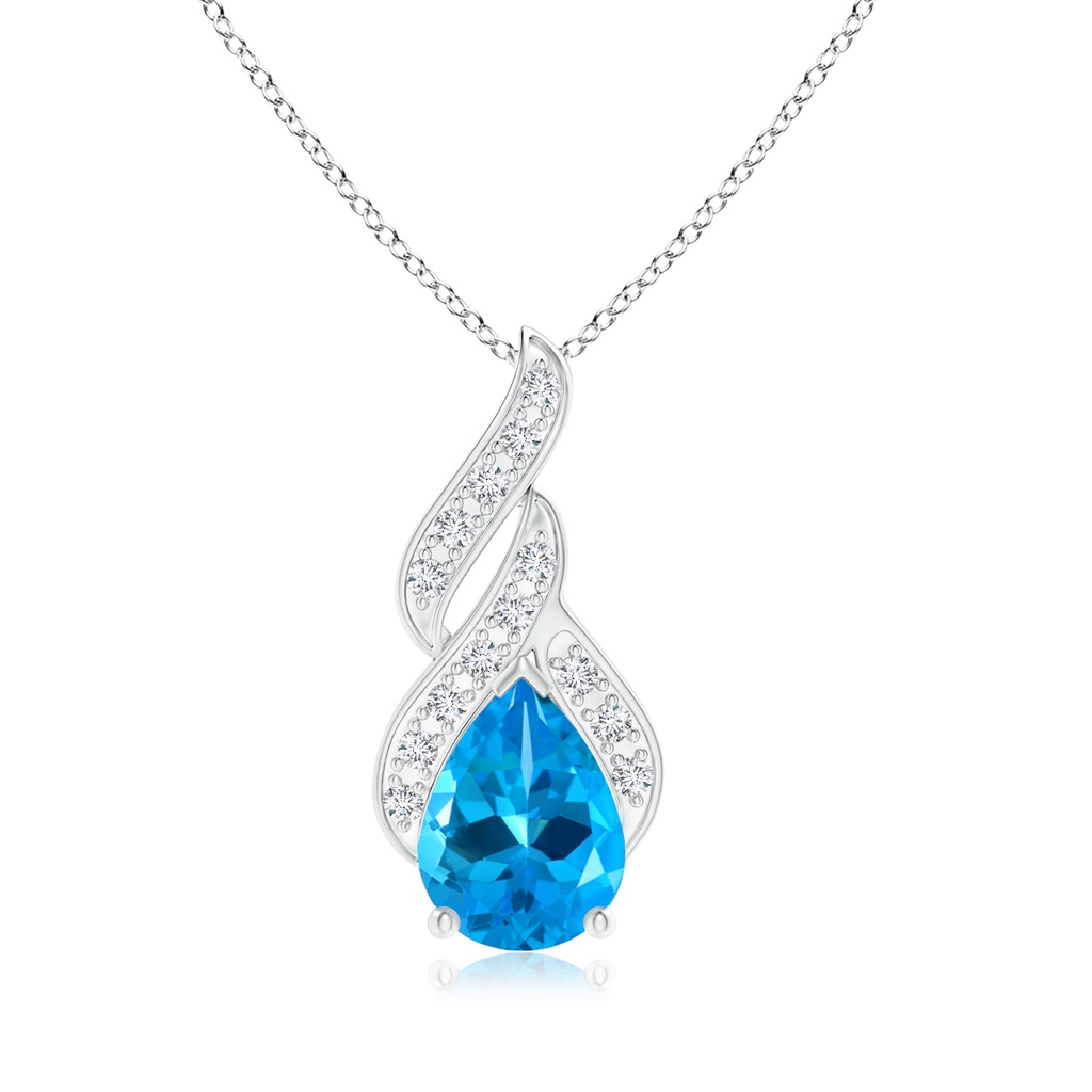 16.16x11.12x7.40mm AAAA GIA Certified Swiss Blue Topaz Teardrop Flame Pendant with Diamonds in White Gold