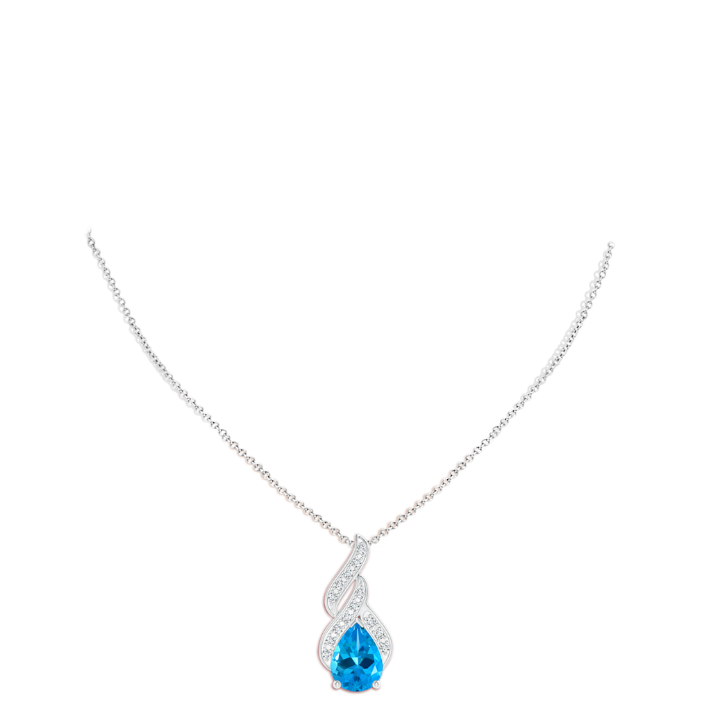 16.16x11.12x7.40mm AAAA GIA Certified Swiss Blue Topaz Teardrop Flame Pendant with Diamonds in White Gold pen