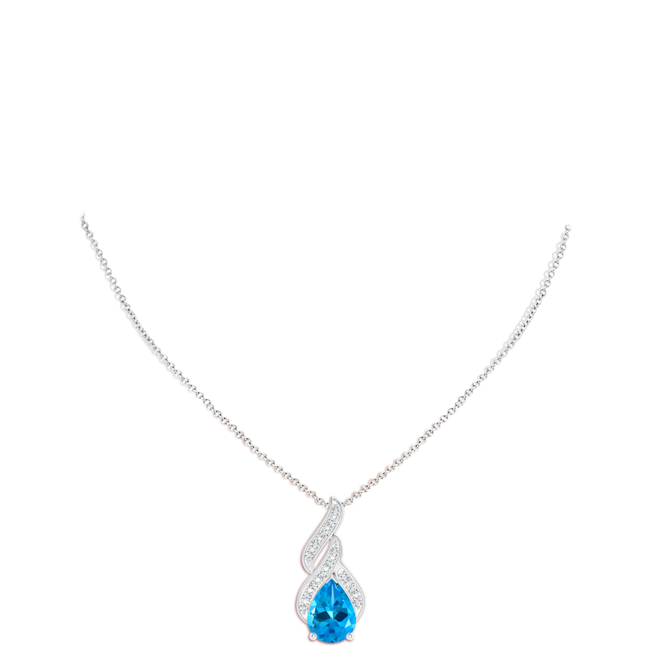 16.16x11.12x7.40mm AAAA GIA Certified Swiss Blue Topaz Teardrop Flame Pendant with Diamonds in White Gold pen