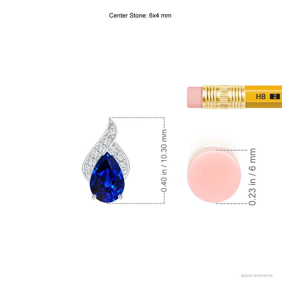 6x4mm Lab-Grown Solitaire Pear-Shaped Blue Sapphire Flame Pendant in P950 Platinum ruler