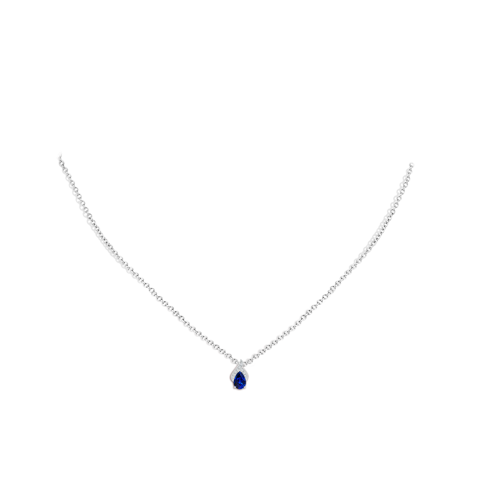 6x4mm Lab-Grown Solitaire Pear-Shaped Blue Sapphire Flame Pendant in P950 Platinum body-neck