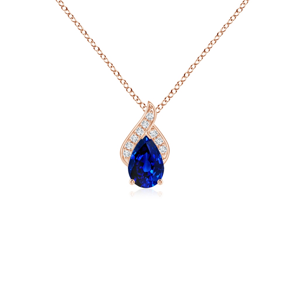 6x4mm Lab-Grown Solitaire Pear-Shaped Blue Sapphire Flame Pendant in Rose Gold