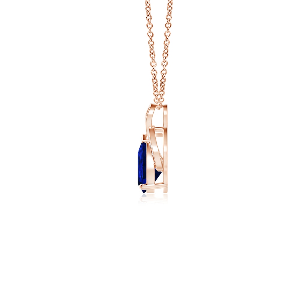 6x4mm Lab-Grown Solitaire Pear-Shaped Blue Sapphire Flame Pendant in Rose Gold - side_1