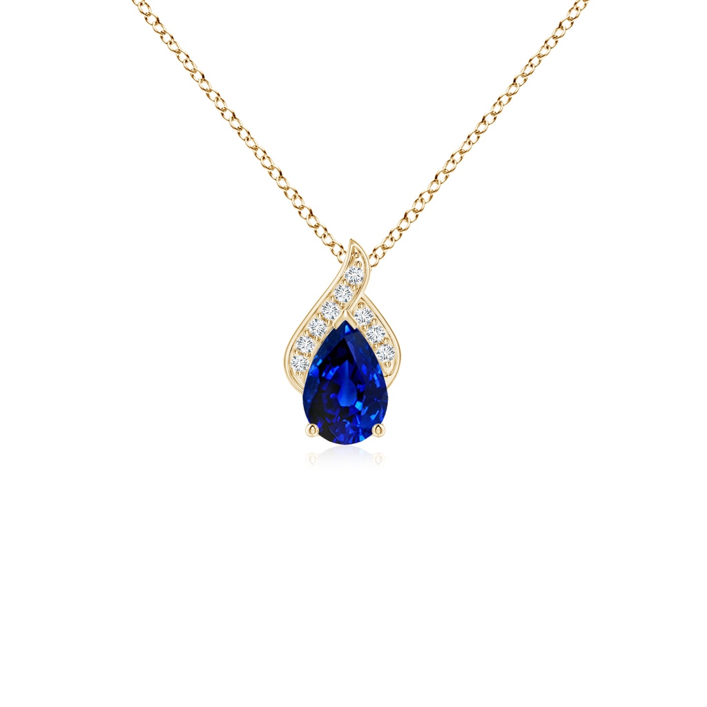 6x4mm Lab-Grown Solitaire Pear-Shaped Blue Sapphire Flame Pendant in Yellow Gold