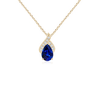 6x4mm AAAA Solitaire Pear-Shaped Blue Sapphire Flame Pendant in Yellow Gold