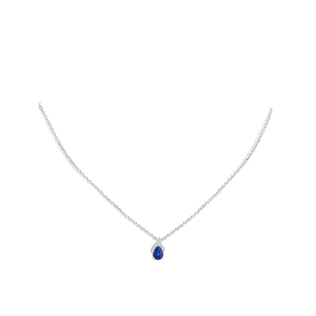 7x5mm AAA Solitaire Pear-Shaped Blue Sapphire Flame Pendant in White Gold Body-Neck