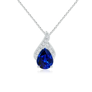 8x6mm AAAA Solitaire Pear-Shaped Blue Sapphire Flame Pendant in P950 Platinum