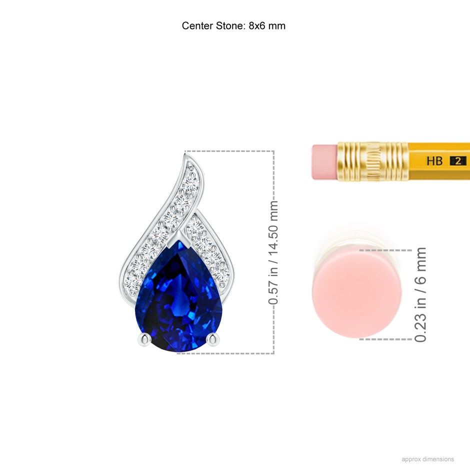 8x6mm Lab-Grown Solitaire Pear-Shaped Blue Sapphire Flame Pendant in White Gold ruler