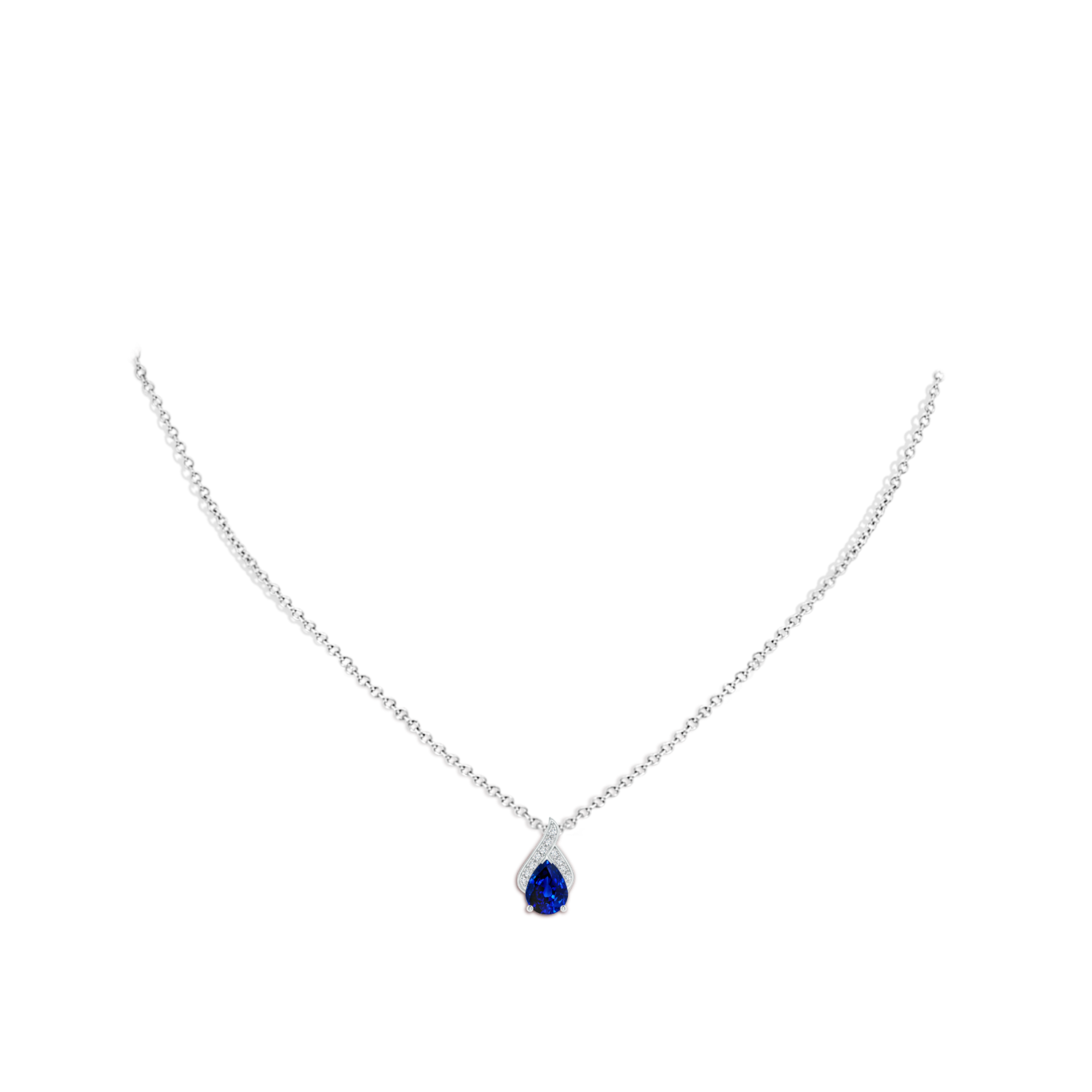 8x6mm AAAA Solitaire Pear-Shaped Blue Sapphire Flame Pendant in White Gold - body_neck