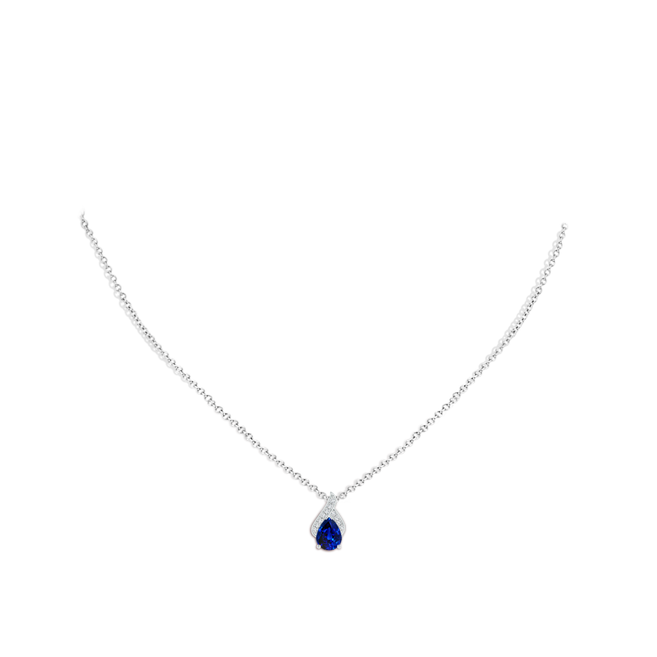 8x6mm Lab-Grown Solitaire Pear-Shaped Blue Sapphire Flame Pendant in White Gold body-neck