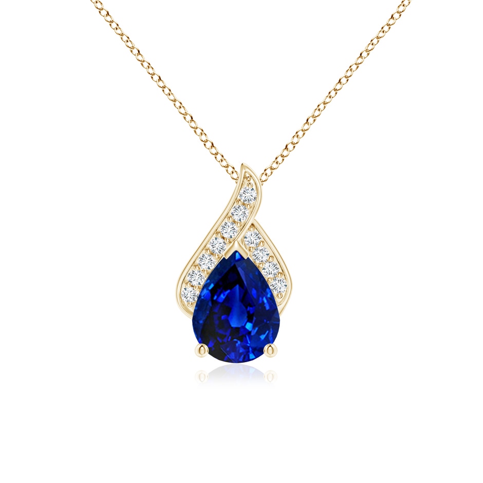 8x6mm Lab-Grown Solitaire Pear-Shaped Blue Sapphire Flame Pendant in Yellow Gold 