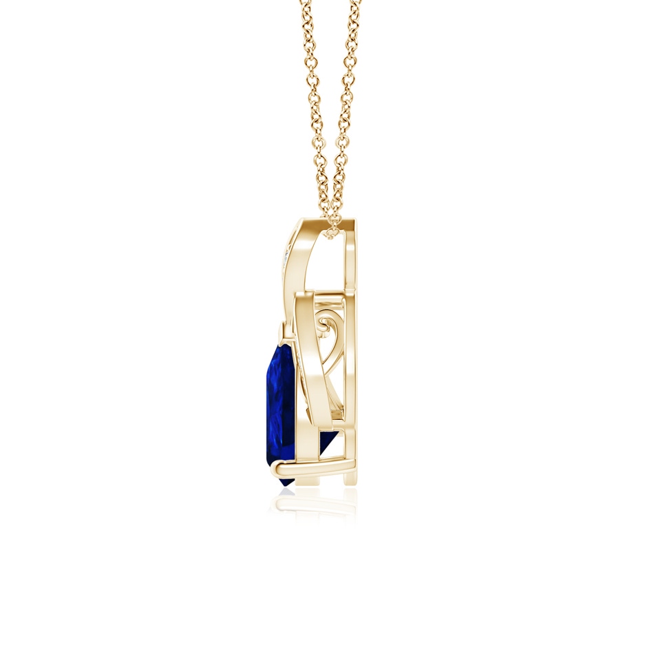 8x6mm Lab-Grown Solitaire Pear-Shaped Blue Sapphire Flame Pendant in Yellow Gold side-1