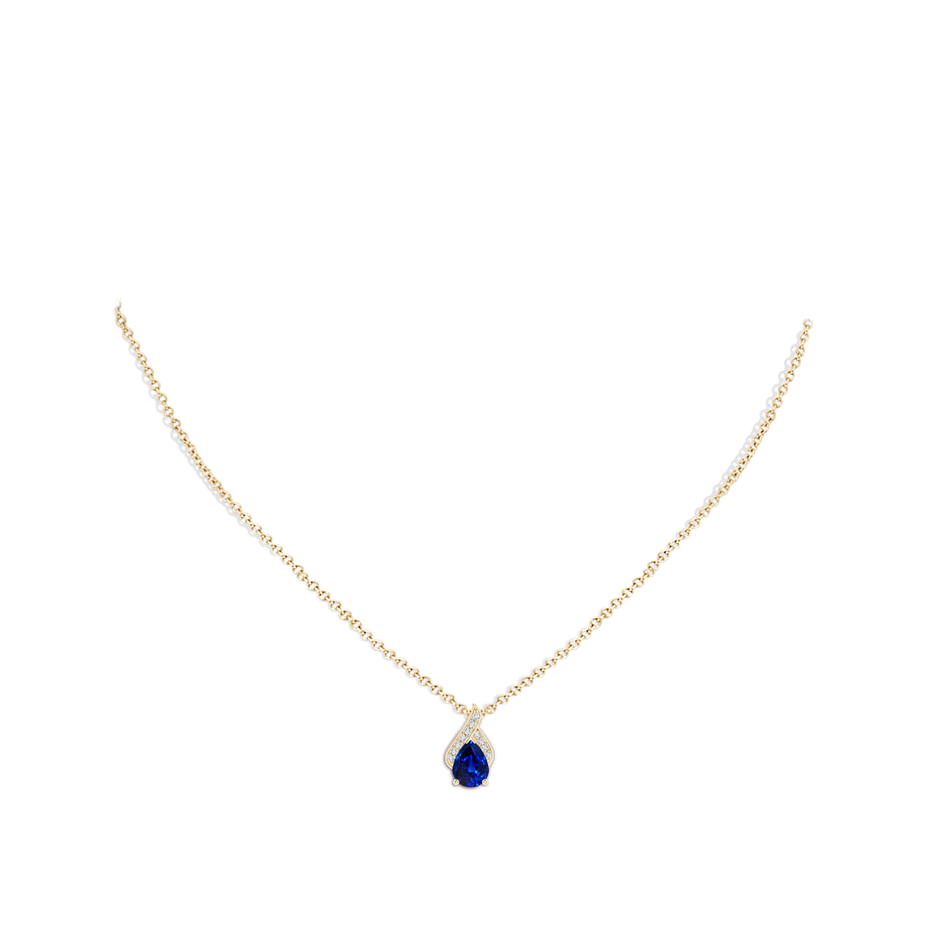 8x6mm Lab-Grown Solitaire Pear-Shaped Blue Sapphire Flame Pendant in Yellow Gold body-neck