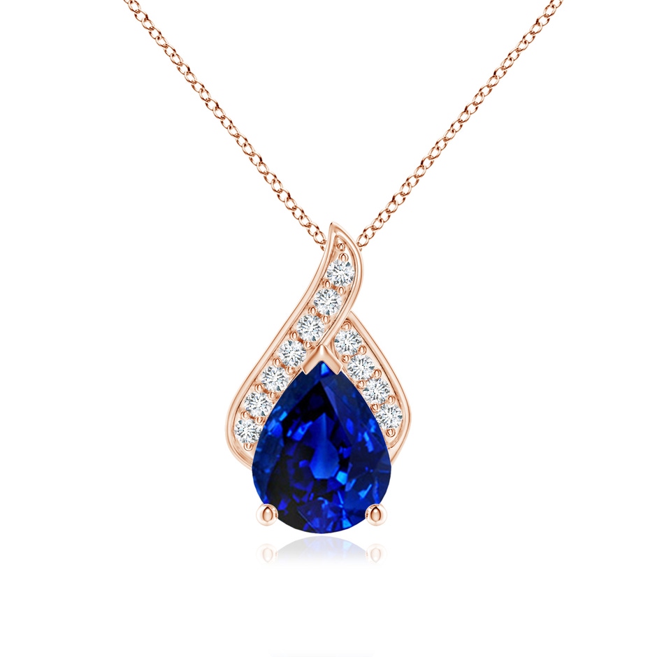 9x7mm Lab-Grown Solitaire Pear-Shaped Blue Sapphire Flame Pendant in Rose Gold 