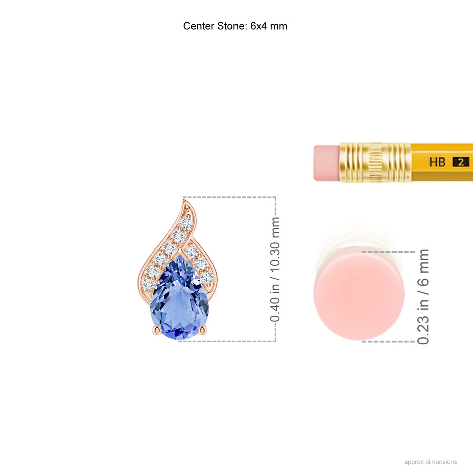 6x4mm A Solitaire Pear-Shaped Tanzanite Flame Pendant in Rose Gold ruler