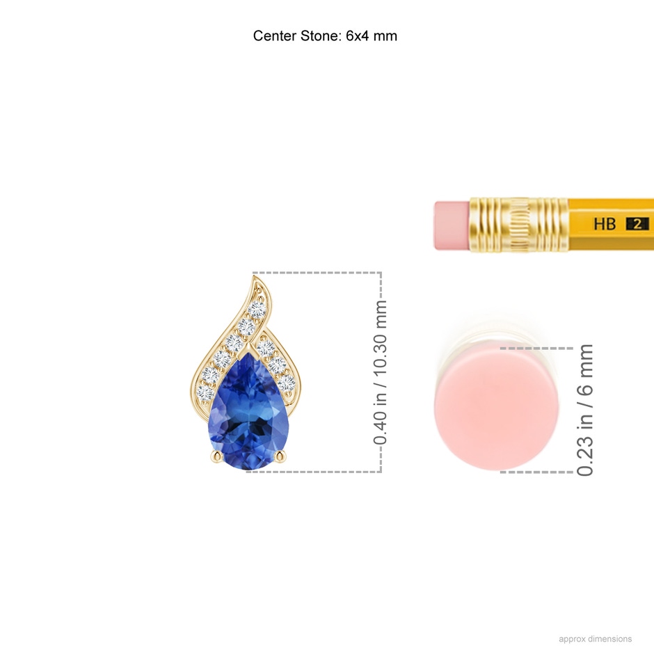 6x4mm AA Solitaire Pear-Shaped Tanzanite Flame Pendant in Yellow Gold ruler