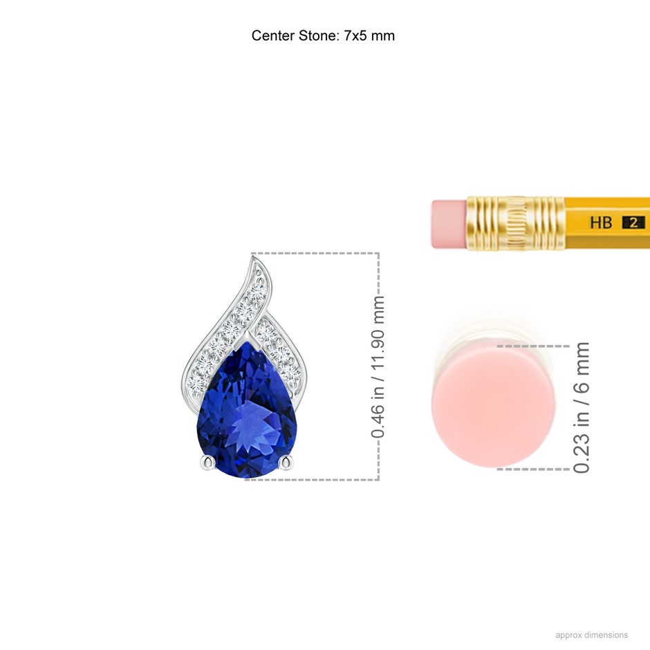 7x5mm AAA Solitaire Pear-Shaped Tanzanite Flame Pendant in White Gold ruler