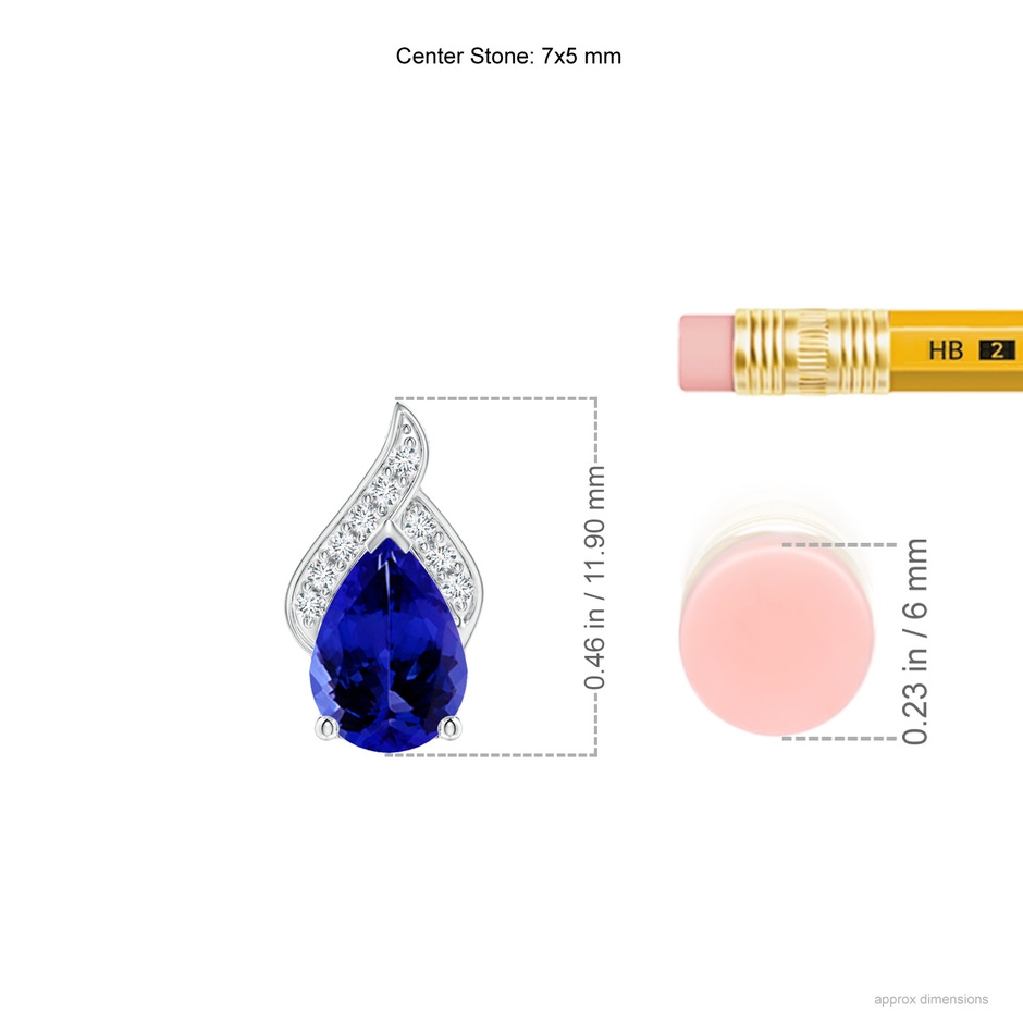 7x5mm AAAA Solitaire Pear-Shaped Tanzanite Flame Pendant in P950 Platinum ruler