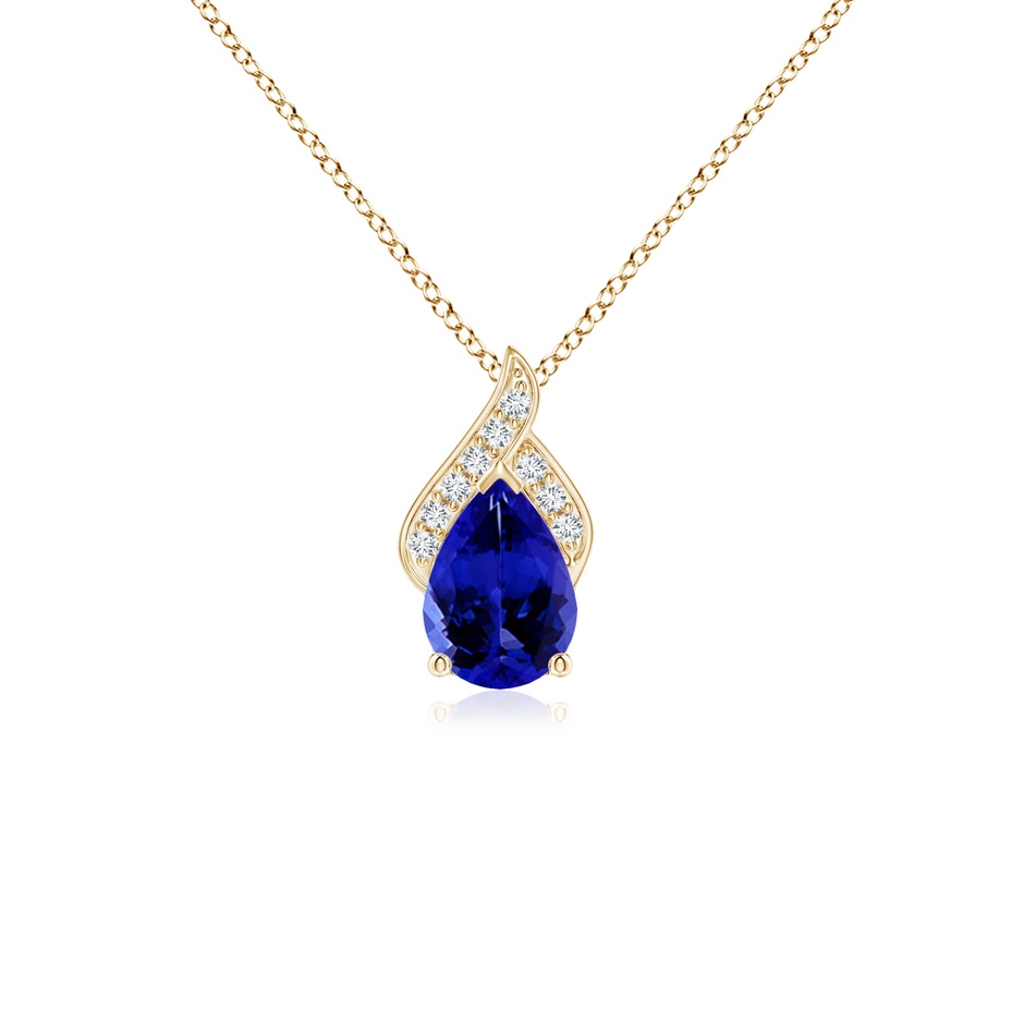 7x5mm AAAA Solitaire Pear-Shaped Tanzanite Flame Pendant in Yellow Gold 