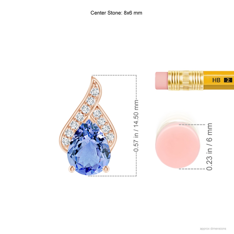 8x6mm A Solitaire Pear-Shaped Tanzanite Flame Pendant in Rose Gold ruler
