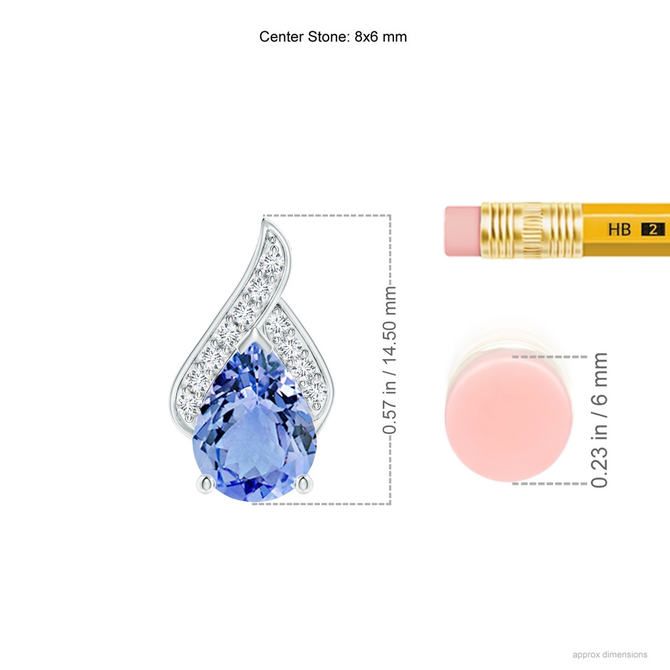 8x6mm A Solitaire Pear-Shaped Tanzanite Flame Pendant in White Gold ruler