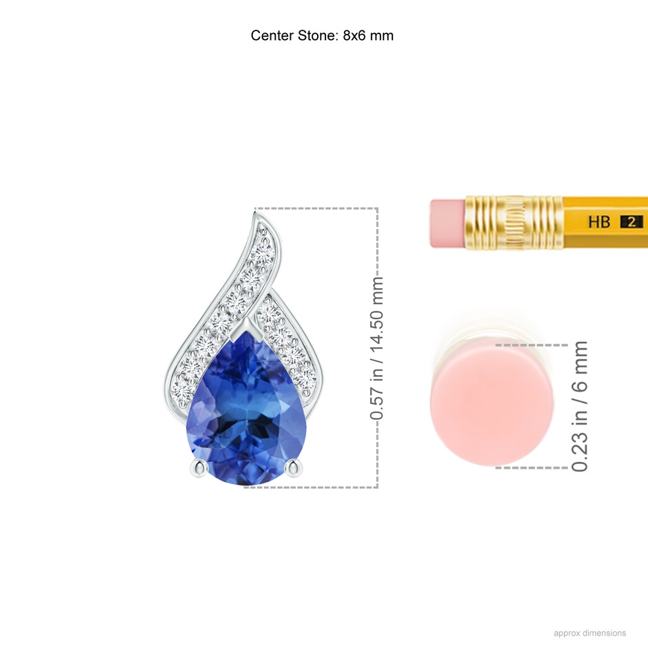 8x6mm AA Solitaire Pear-Shaped Tanzanite Flame Pendant in White Gold ruler
