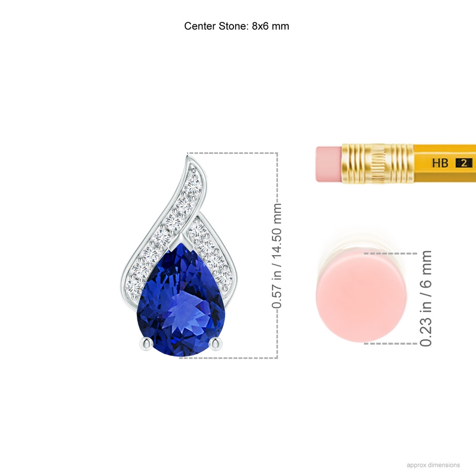 8x6mm AAA Solitaire Pear-Shaped Tanzanite Flame Pendant in White Gold ruler