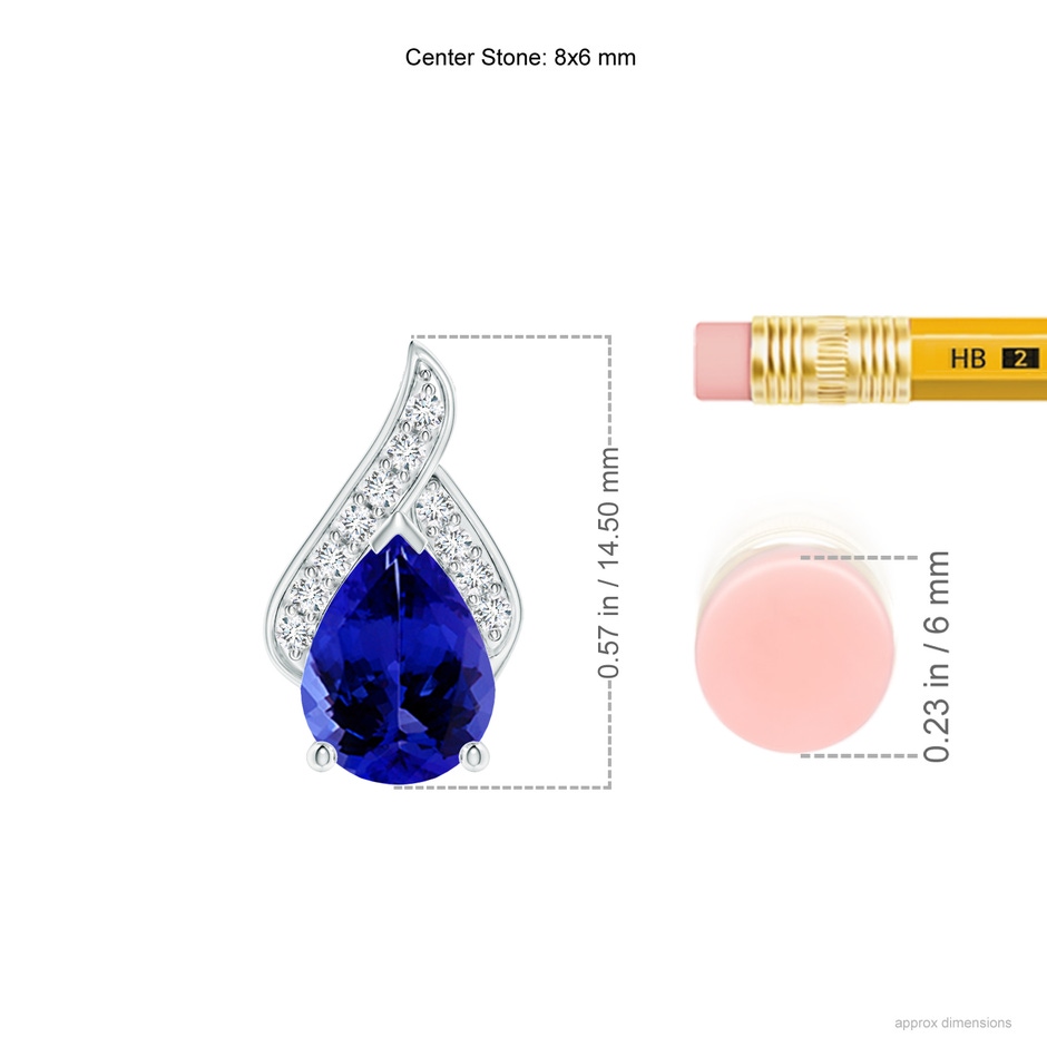 8x6mm AAAA Solitaire Pear-Shaped Tanzanite Flame Pendant in P950 Platinum ruler