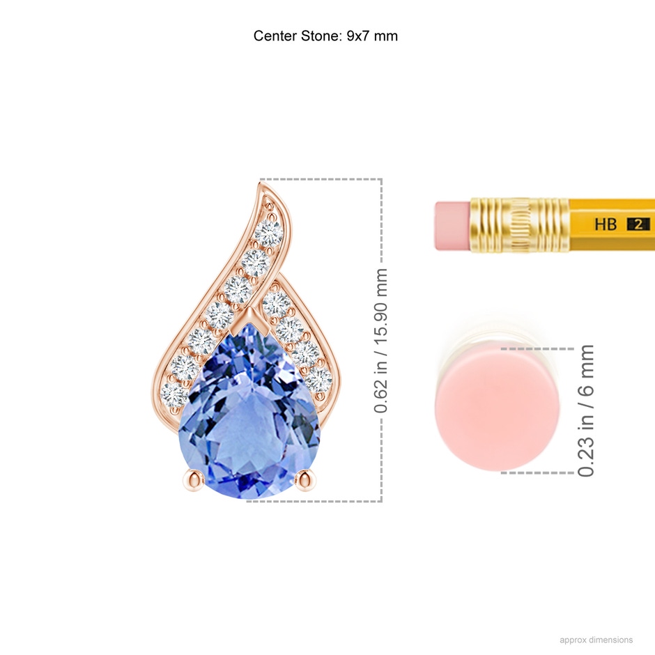 9x7mm A Solitaire Pear-Shaped Tanzanite Flame Pendant in Rose Gold ruler