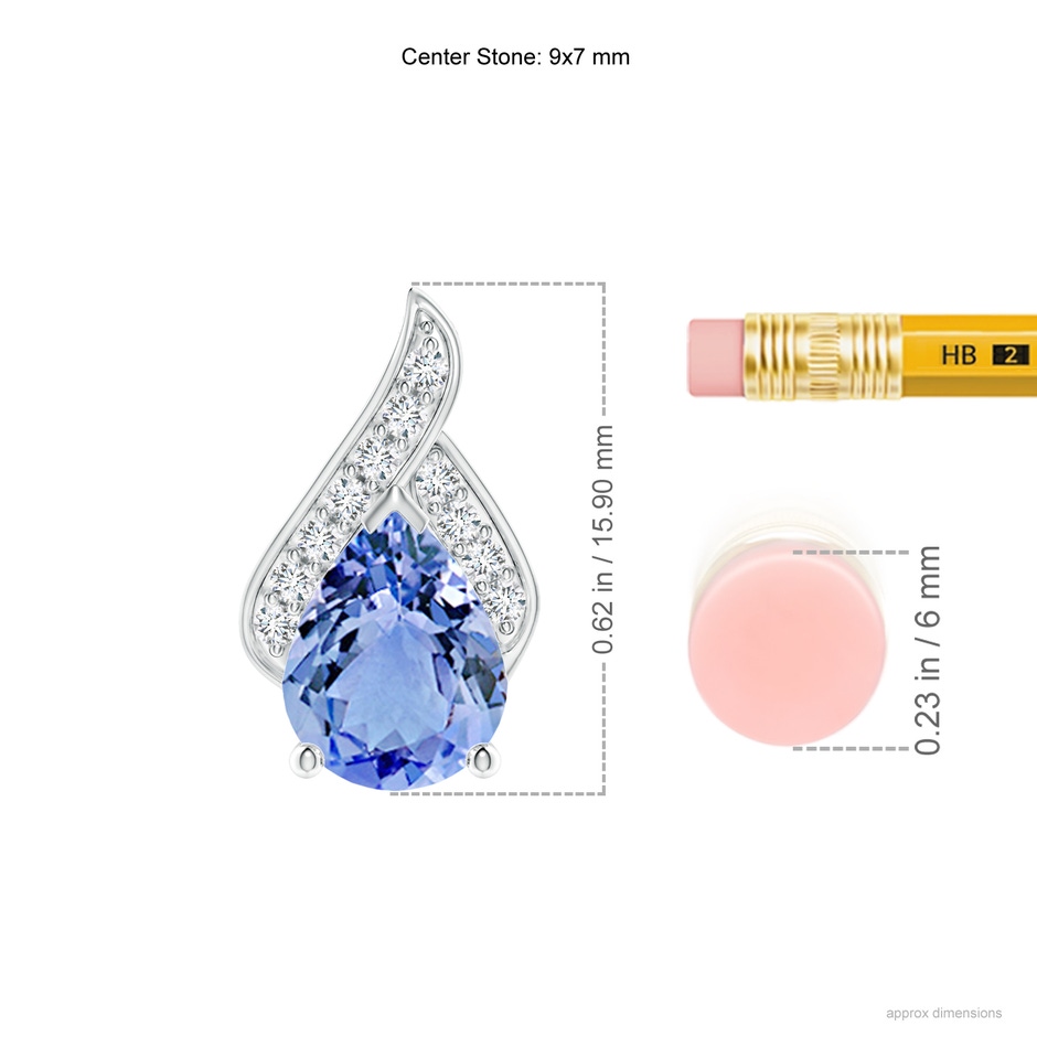 9x7mm A Solitaire Pear-Shaped Tanzanite Flame Pendant in White Gold ruler