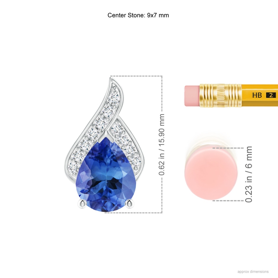 9x7mm AA Solitaire Pear-Shaped Tanzanite Flame Pendant in P950 Platinum ruler