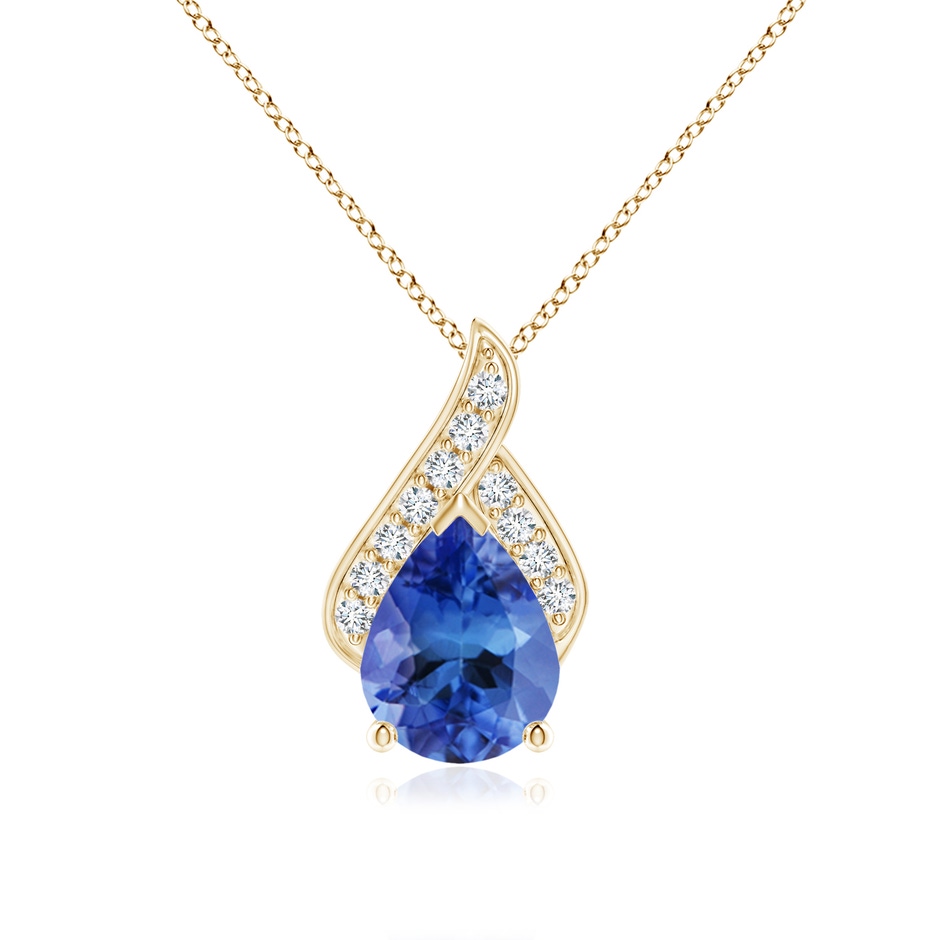 9x7mm AA Solitaire Pear-Shaped Tanzanite Flame Pendant in Yellow Gold 
