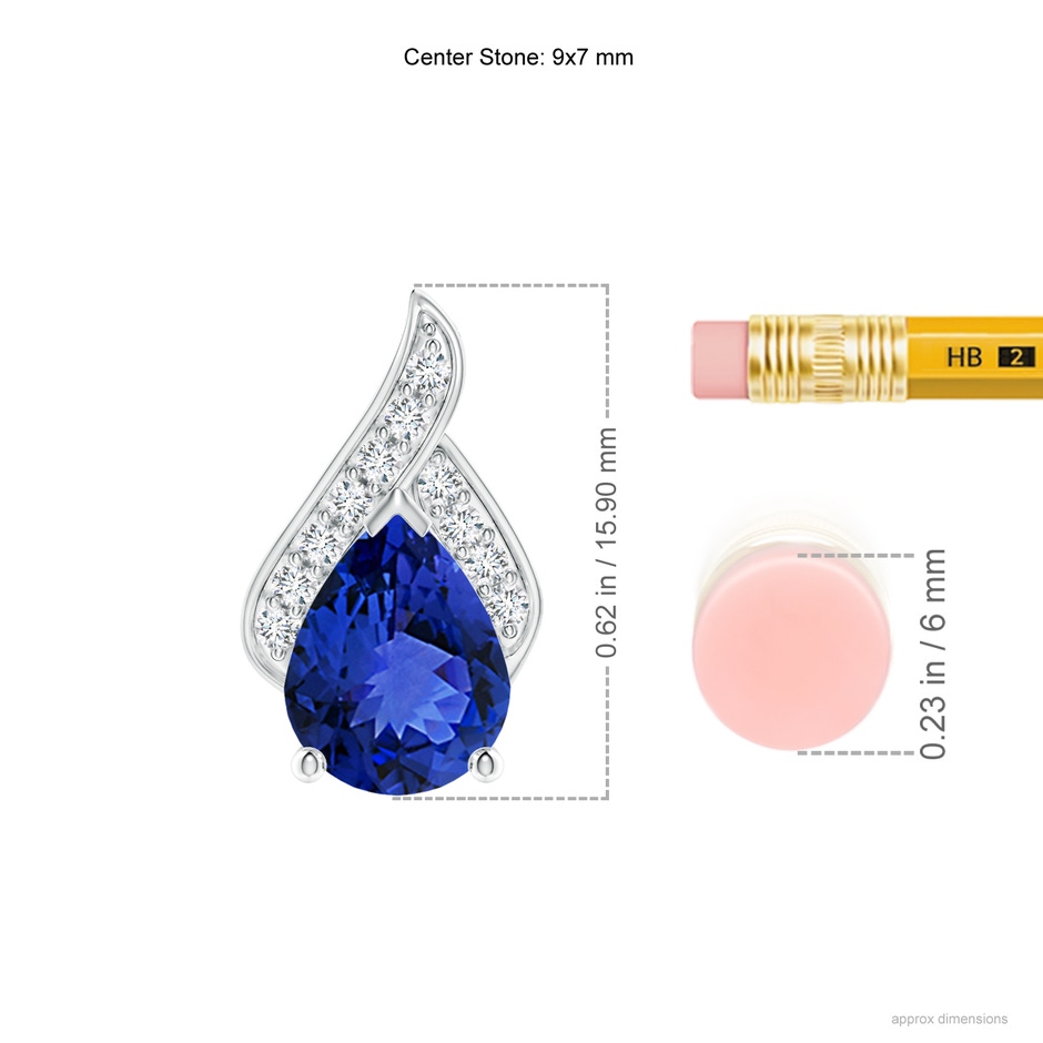 9x7mm AAA Solitaire Pear-Shaped Tanzanite Flame Pendant in P950 Platinum ruler